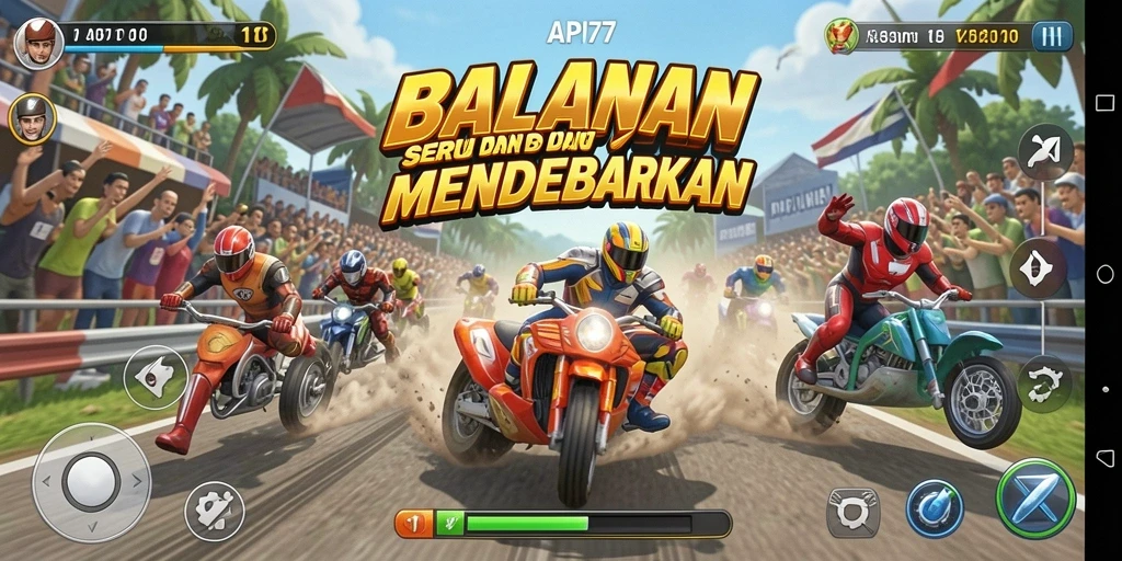 Screenshot gameplay API77 menunjukkan aksi balapan yang mendebarkan dan grafik menawan.