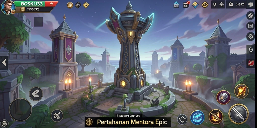 Tampilan gameplay Tower Defense yang mendebarkan di BOSKU33.