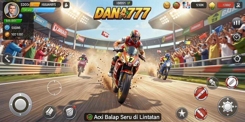 Tampilan utama gameplay DANA777 yang penuh aksi balap.