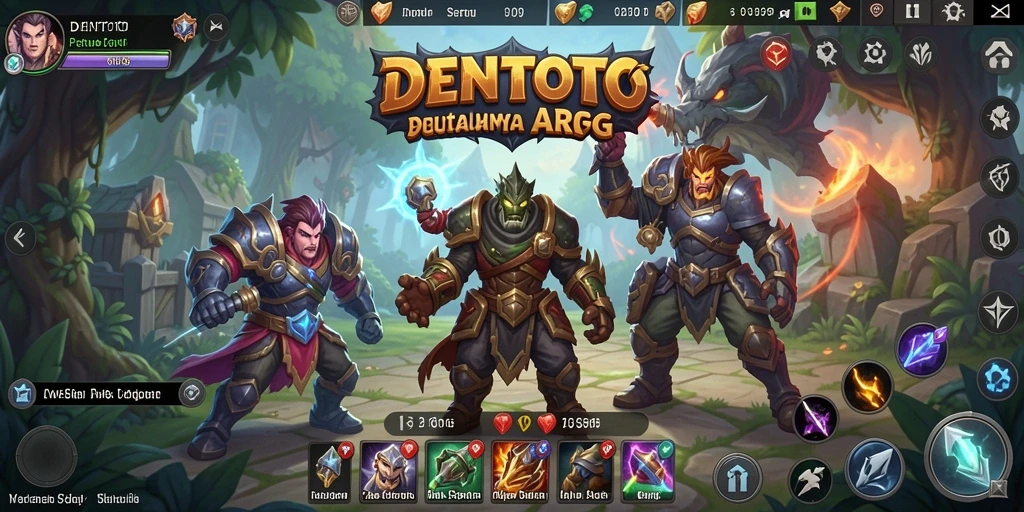Screenshot gameplay DENTOTO dengan pertarungan seru di dunia fantasy.
