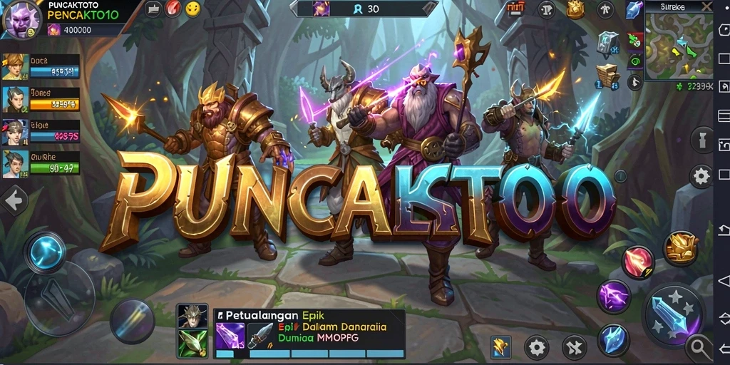 Screenshot gameplay PUNCAKTOTO menunjukkan aksi pertempuran seru di dunia MMORPG.